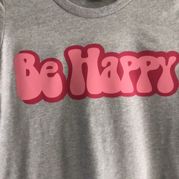 New Women’s “Be Happy” 70’s Bubble Graphic Crew Neck Love Tee - Picture 3 of 6